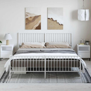 vidaXL Bedframe met hoofd- en voeteneinde metaal wit 183x213 cm