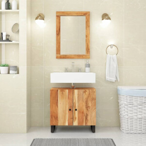 vidaXL Wastafelkast 62x33x58 cm massief acaciahout en bewerkt hout