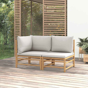 vidaXL 2-delige Loungeset met kussens bamboe lightgrijs
