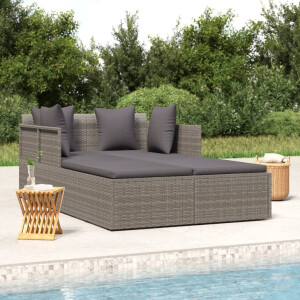 vidaXL Ligbed met kussens 182x118x63 cm poly rattan grijs