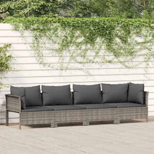 vidaXL 4-delige tuinloungeset met kussens grijs poly rattan