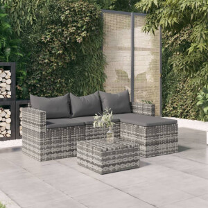 vidaXL 3-delige Loungeset met kussens poly rattan grijs