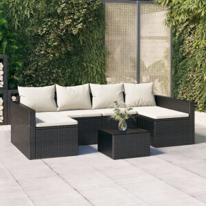 vidaXL 2-delige Loungeset met kussens poly rattan zwart