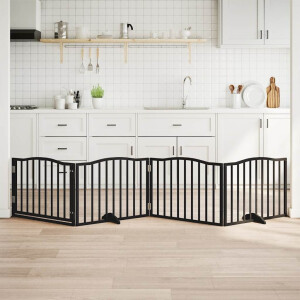 vidaXL Hondenhek met deur opvouwbaar 4 panelen zwart 320 cm populierenhout