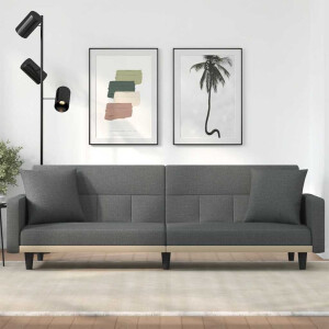 vidaXL Slaapbank met kussens stof donkergrijs