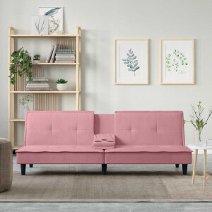 vidaXL Slaapbank met bekerhouders fluweel roze