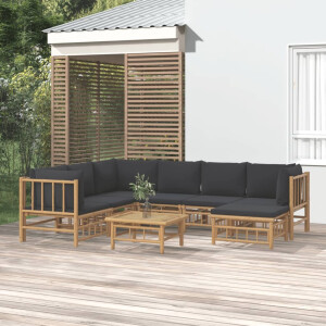 vidaXL 8-delige Loungeset met kussens bamboe donkergrijs