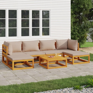 vidaXL 7-delige Loungeset met kussens massief hout taupe