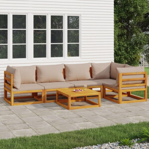 vidaXL 6-delige Loungeset met taupe kussens massief hout