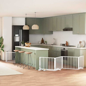 vidaXL Hondenhek inklapbaar met deur 8 panelen 640 cm populierhout wit