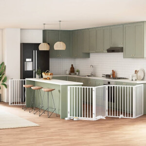 vidaXL Hondenhek inklapbaar met deur 8 panelen 640 cm populierhout wit