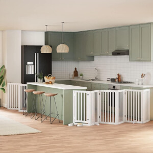 vidaXL Hondenhek inklapbaar met deur 12 panelen 600cm populierhout wit