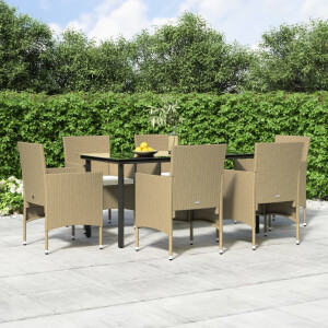 vidaXL 7-delige Tuinset met kussens beige en zwart