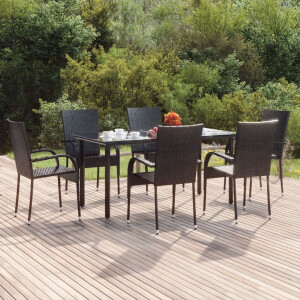 vidaXL 7-delige Tuinset poly rattan zwart