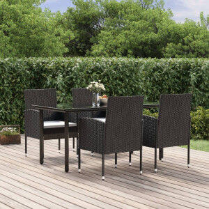 vidaXL 5-delige Tuinset met kussens poly rattan zwart