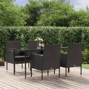vidaXL 5-delige Tuinset met kussens poly rattan zwart