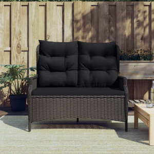 vidaXL Tuinbank 2-zits met kussens poly rattan zwart