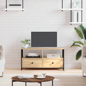 vidaXL Tv-meubel 90x33x45 cm bewerkt hout en ijzer sonoma eikenkleur