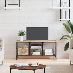 vidaXL Tv-meubel 100x33x45 cm bewerkt hout en ijzer sonoma eikenkleur