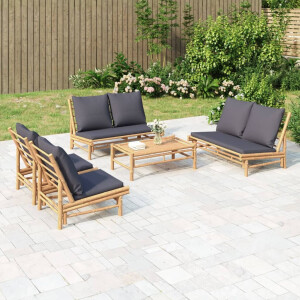 vidaXL 5-delige Loungeset met kussens bamboe donkergrijs