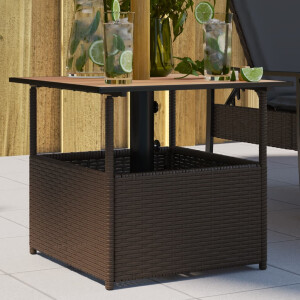 vidaXL Tuintafel met parasolgat 55x55x46,5 cm poly rattan bruin
