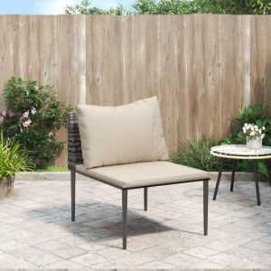 vidaXL Tuinmiddenbank met kussens poly rattan grijs