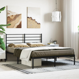 vidaXL Bedframe met hoofdbord metaal zwart 135x190 cm