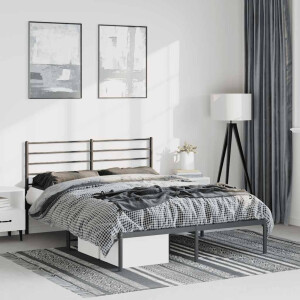 vidaXL Bedframe met hoofdbord metaal zwart 150x200 cm