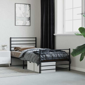 vidaXL Bedframe met hoofd- en voeteneinde metaal zwart 75x190 cm