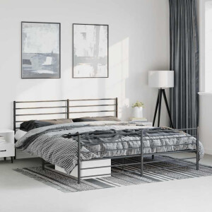 vidaXL Bedframe met hoofd- en voeteneinde metaal zwart 183x213 cm