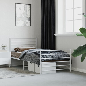 vidaXL Bedframe met hoofd- en voeteneinde metaal wit 107x203 cm