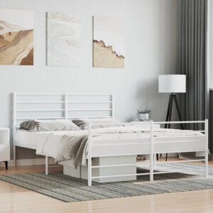 vidaXL Bedframe met hoofd- en voeteneinde metaal wit 120 x 190 cm