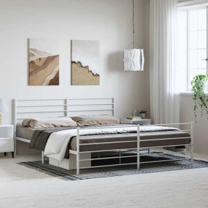 vidaXL Bedframe met hoofd- en voeteneinde metaal wit 183x213 cm