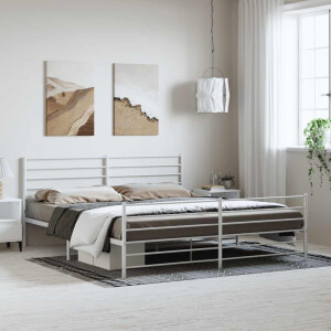 vidaXL Bedframe met hoofd- en voeteneinde metaal wit 193x203 cm