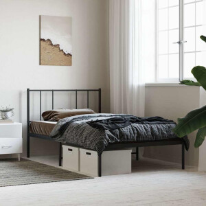 vidaXL Bedframe met hoofdbord metaal zwart 75x190 cm