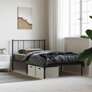 vidaXL Bedframe met hoofdbord metaal zwart 90x190 cm