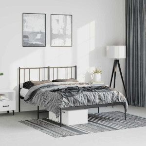 vidaXL Bedframe met hoofdbord metaal zwart 135x190 cm
