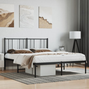 vidaXL Bedframe met hoofdbord metaal zwart 135x190 cm