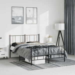 vidaXL Bedframe met hoofd- en voeteneinde metaal zwart 135x190 cm