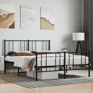 vidaXL Bedframe met voetbord zonder matras metaal zwart 160x200 cm
