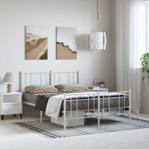 vidaXL Bedframe met hoofd- en voeteneinde metaal wit 135x190 cm