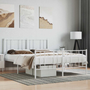 vidaXL Bedframe met hoofd- en voeteneinde metaal wit 160x200 cm