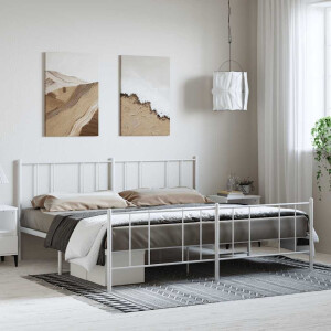 vidaXL Bedframe met hoofd- en voeteneinde metaal wit 193x203 cm