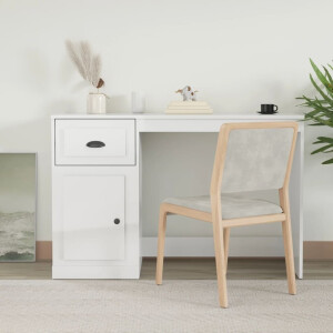 vidaXL Bureau met lade 115x50x75 cm bewerkt hout hoogglans wit
