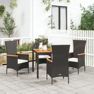 vidaXL 5-delige Tuinset met kussens poly rattan zwart