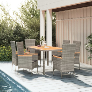 vidaXL 7-delige Tuinset met kussens poly rattan grijs