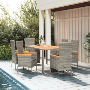 vidaXL 7-delige Tuinset met kussens poly rattan grijs