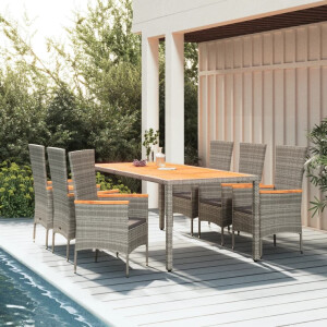 vidaXL 7-delige Tuinset met kussens poly rattan grijs