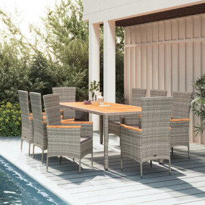 vidaXL 9-delige Tuinset met kussens poly rattan grijs
