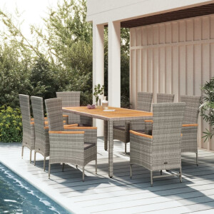 vidaXL 9-delige Tuinset met kussens poly rattan grijs